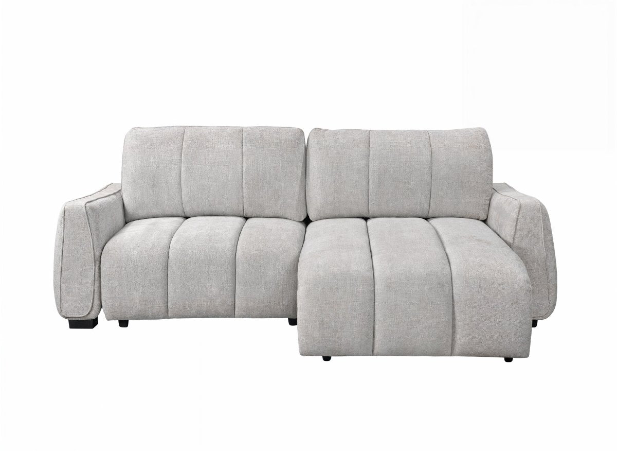 Canapé d'angle convertible et réversible avec coffres en velours texturé beige MAGHLA - DécoInParis