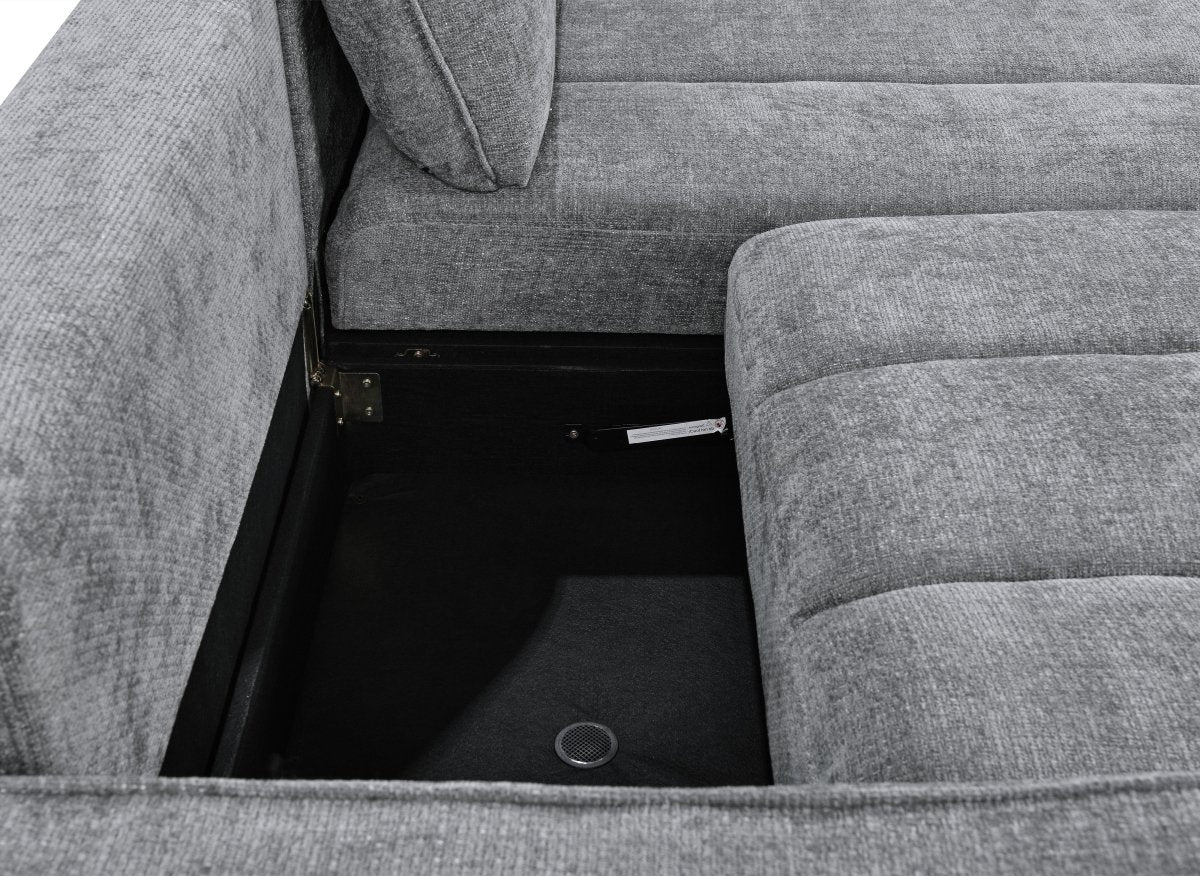 Canapé d'angle convertible et réversible avec coffres en velours texturé gris MAGHLA - DécoInParis