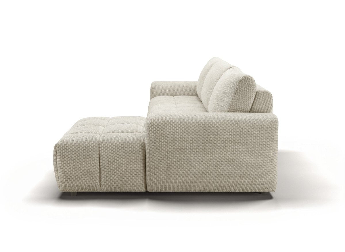 Canapé d'angle convertible ouverture express en tissu beige AGATHE - Angle droit - DécoInParis
