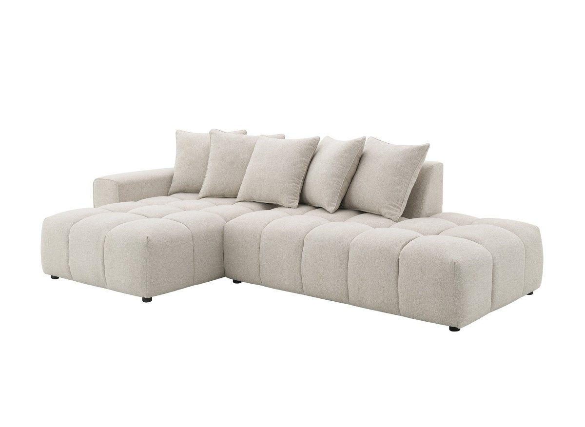 Canapé d'angle en tissu texturé beige CLARISSE - Angle gauche - DécoInParis