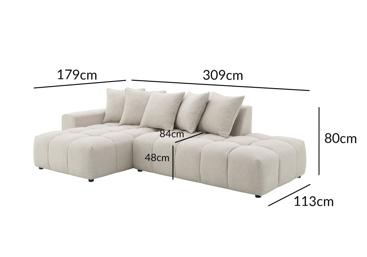Canapé d'angle en tissu texturé beige CLARISSE - Angle gauche - DécoInParis