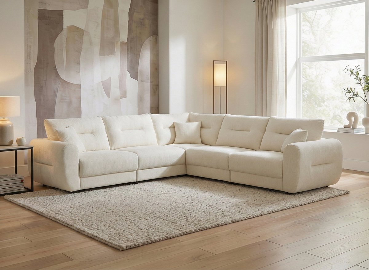 Canapé d'angle en velours chiné beige BALIANE - DécoInParis