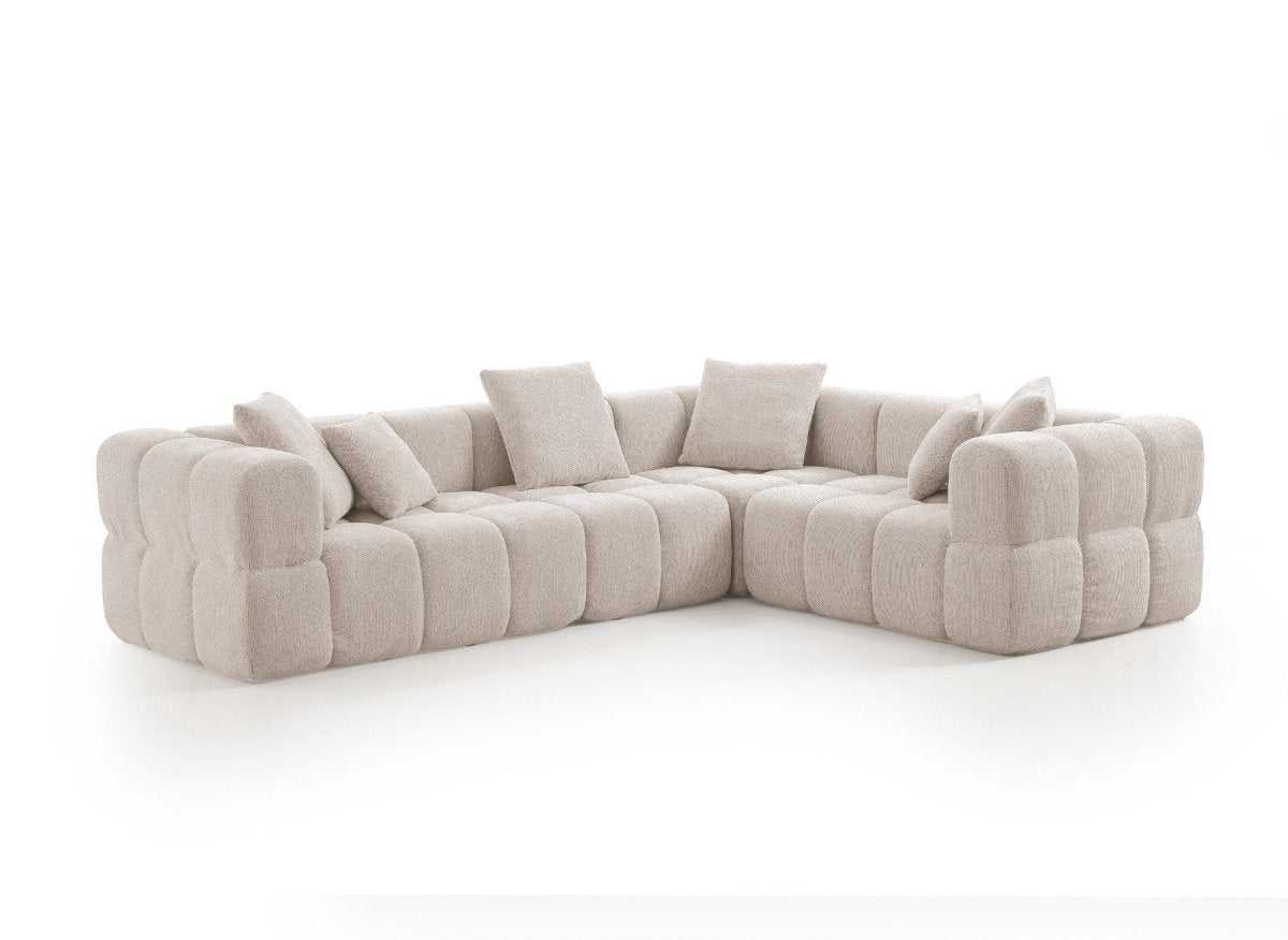 Canapé d'angle en velours texturé beige REBECCA - DécoInParis