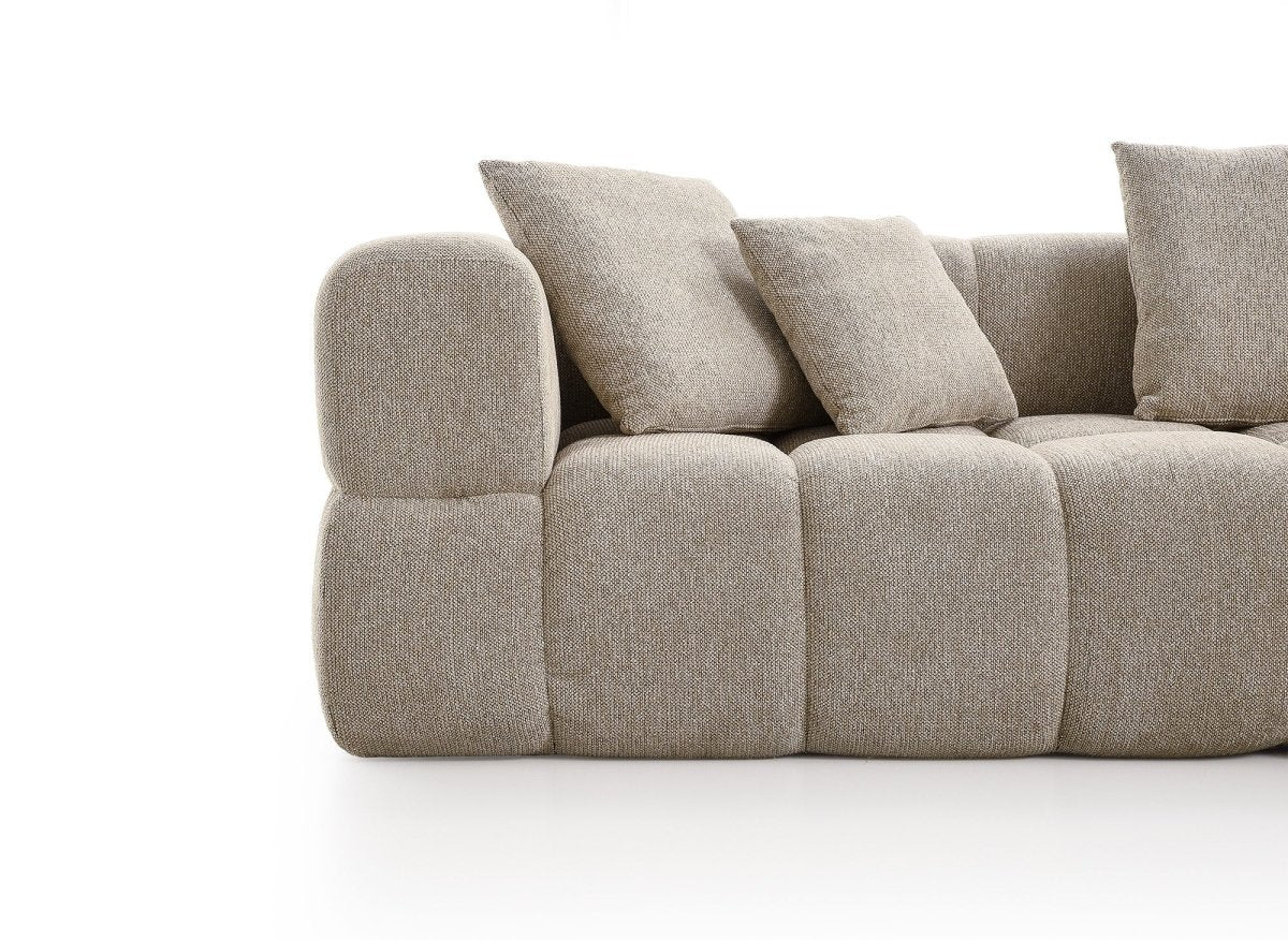 Canapé d'angle en velours texturé taupe REBECCA - DécoInParis