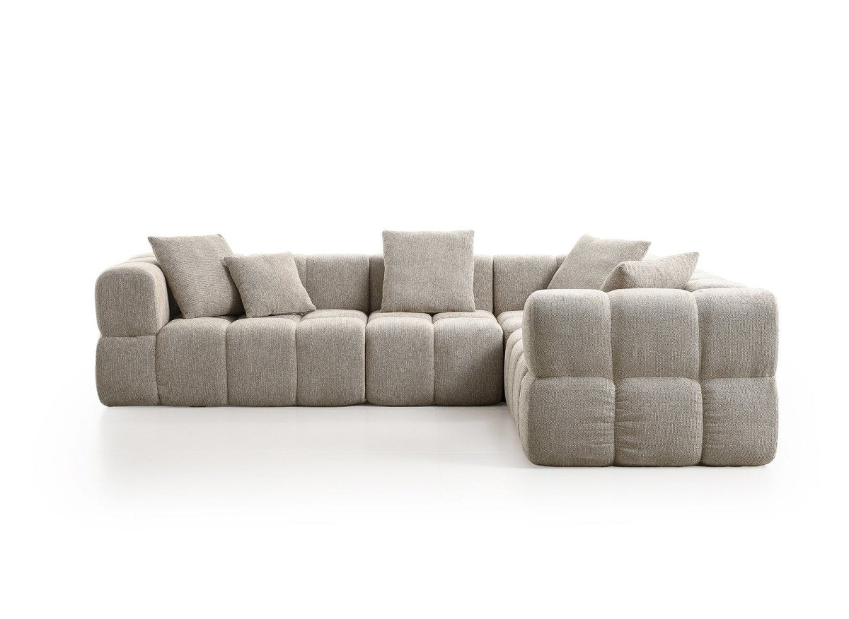 Canapé d'angle en velours texturé taupe REBECCA - DécoInParis