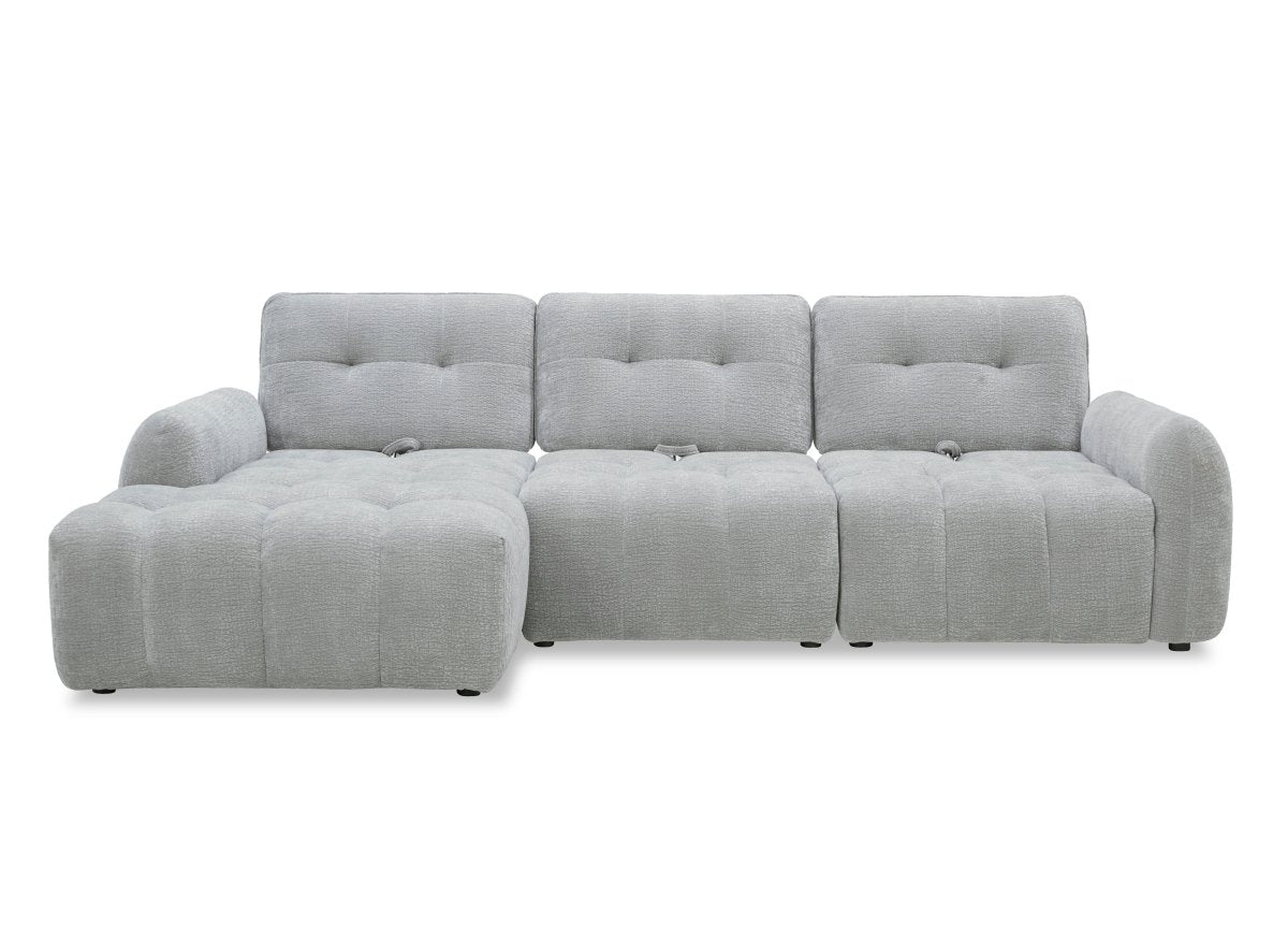 Canapé d'angle en velours tissé gris clair avec dossier réglable ADONIS - Angle gauche - DécoInParis