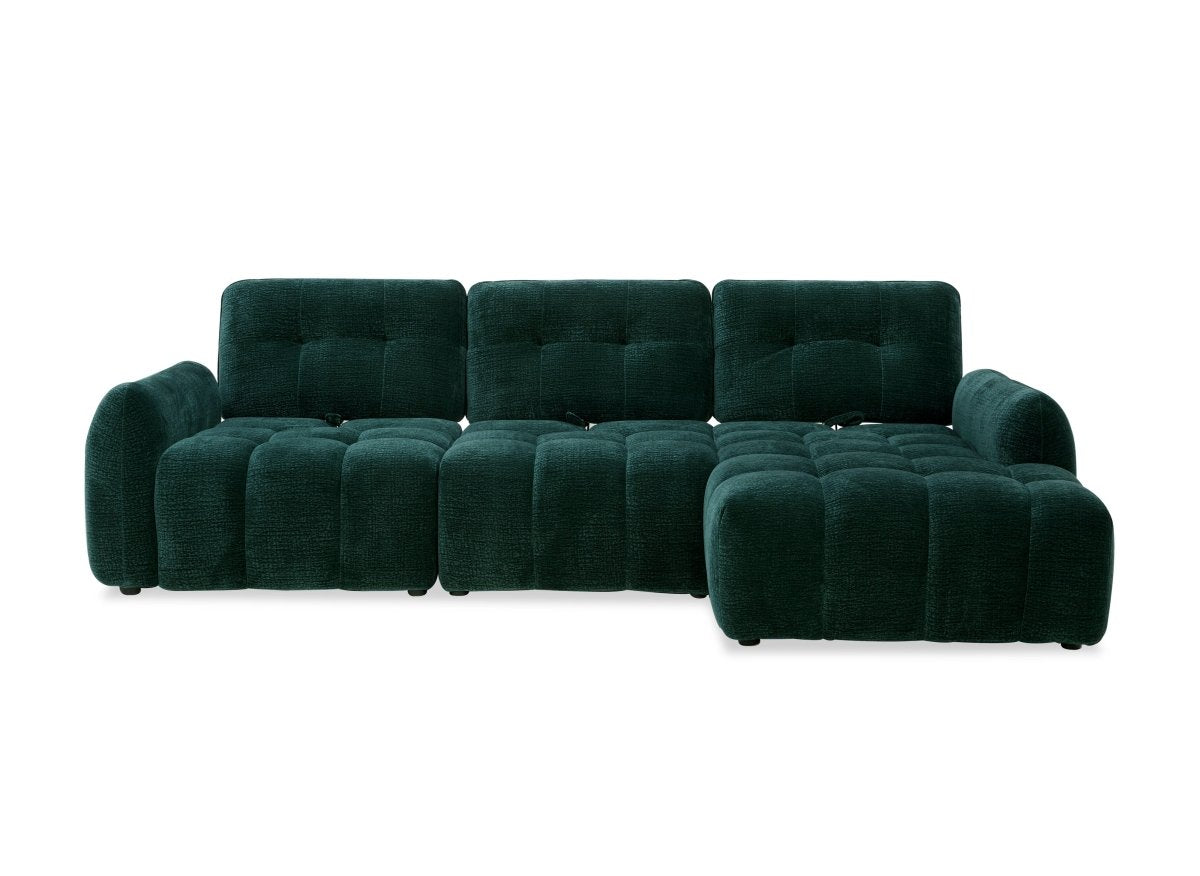Canapé d'angle en velours tissé vert sapin avec dossier réglable ADONIS - Angle droit - DécoInParis