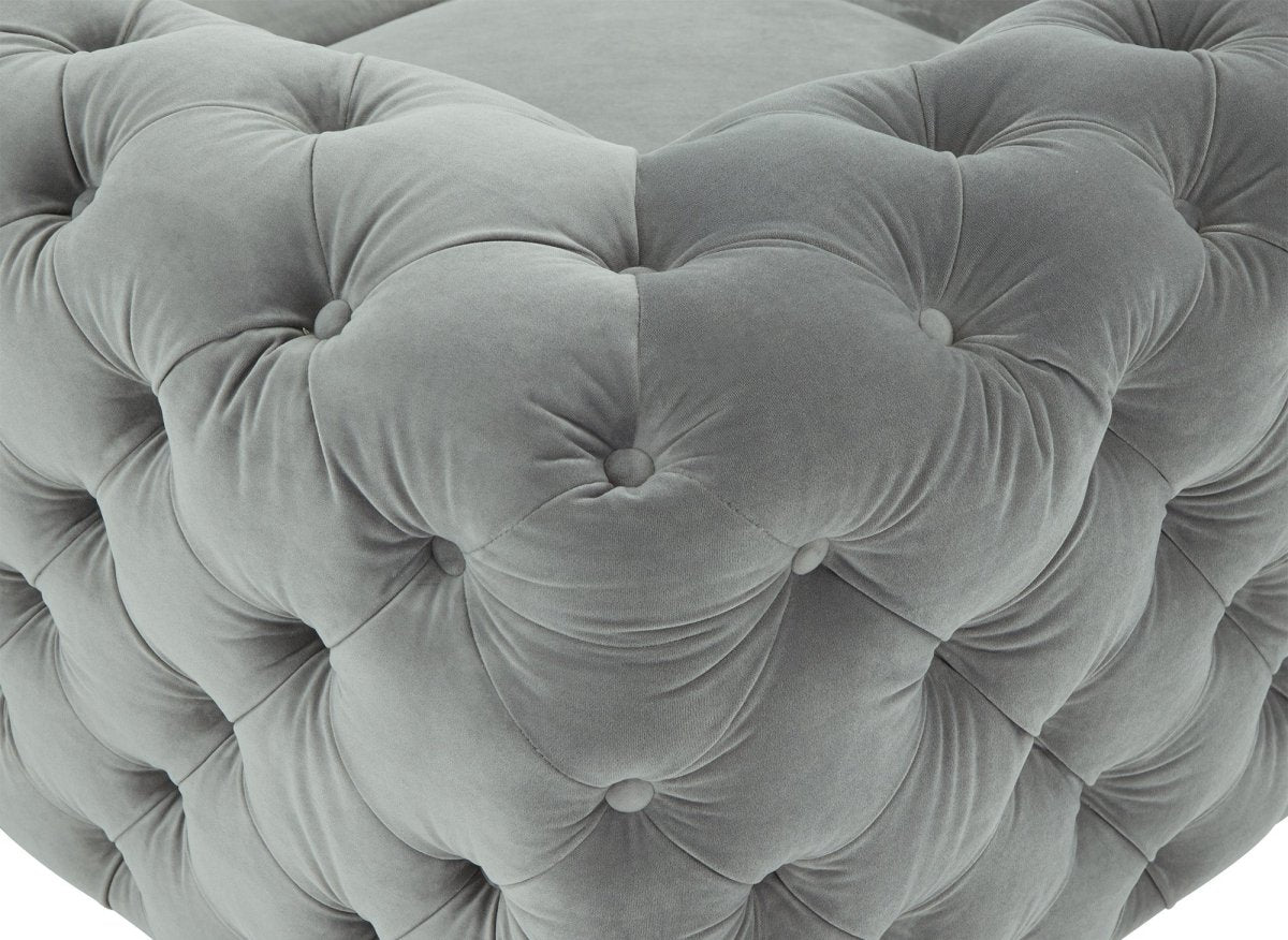 Canapé d'angle fixe capitonné chesterfield velours gris CARMEN - DécoInParis