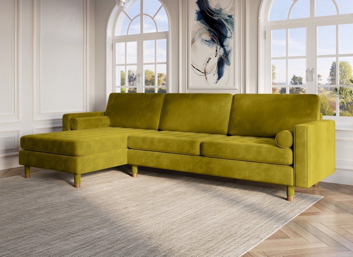 Canapé d'angle fixe en velours vert doré SALAMBO - Angle Gauche - DécoInParis