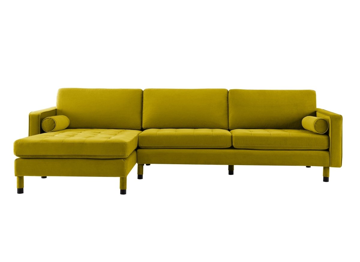 Canapé d'angle fixe en velours vert doré SALAMBO - Angle Gauche - DécoInParis