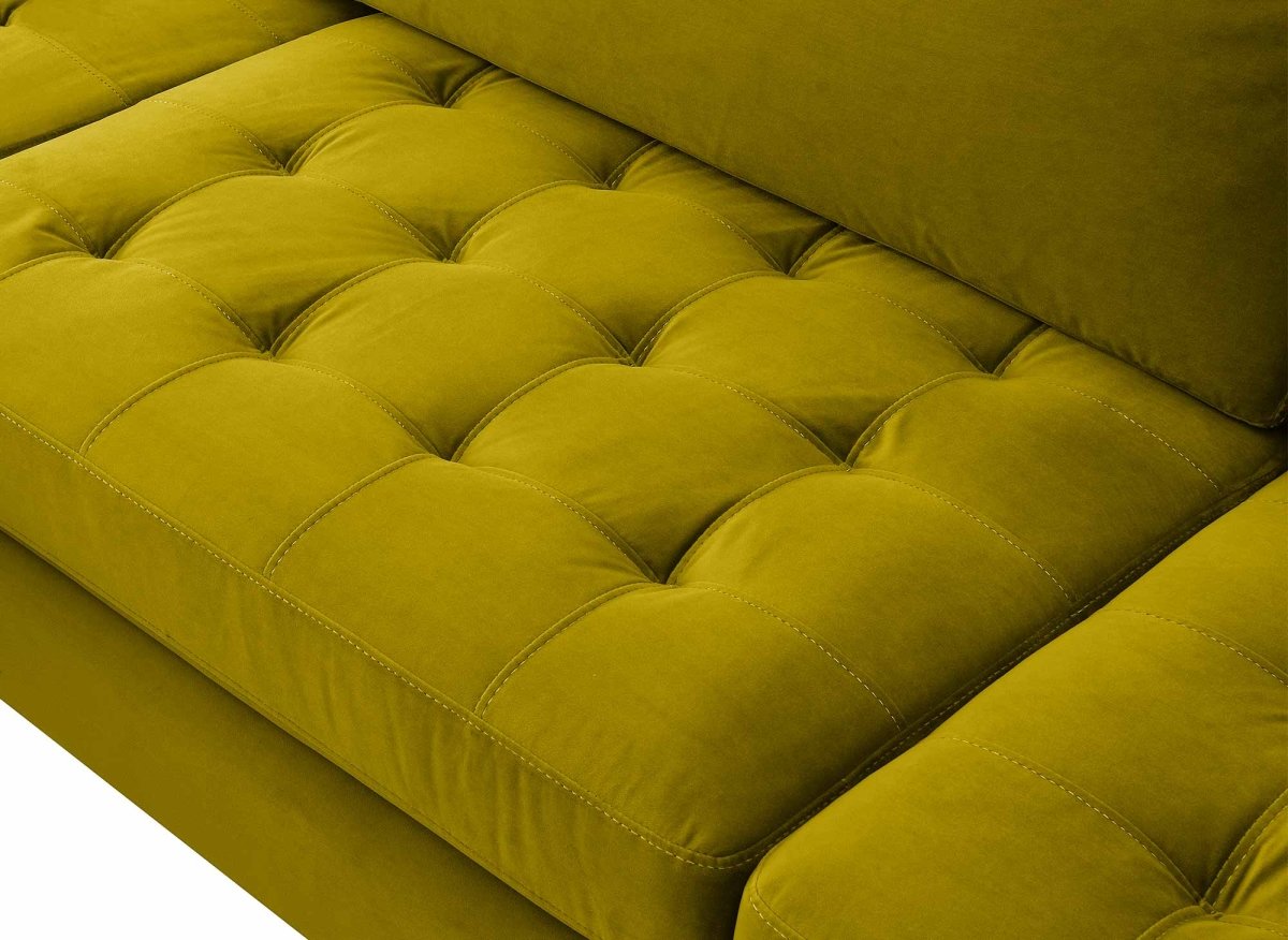 Canapé d'angle fixe scandinave en velours vert doré SALAMBO - Angle Droit - DécoInParis