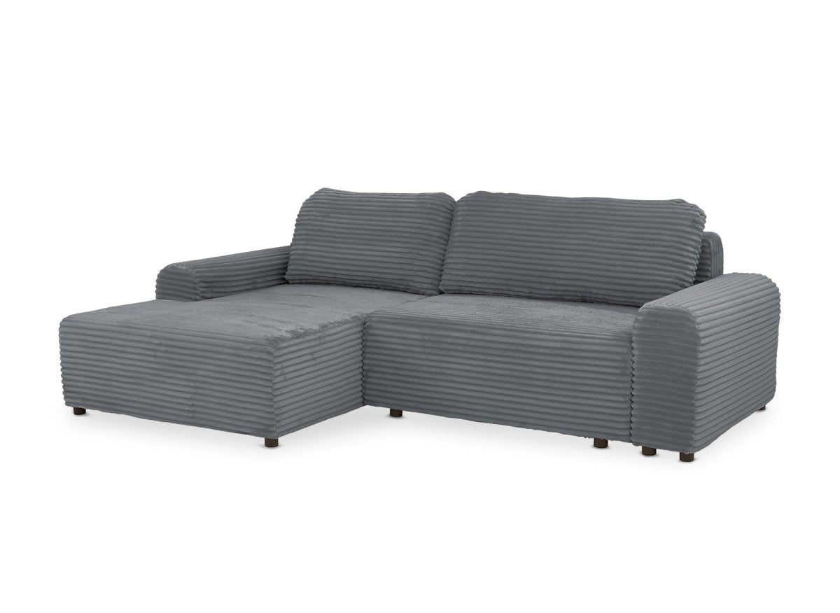 Canapé d'angle gauche convertible avec coffre en velours côtelé épais gris foncé BALI - Angle gauche - DécoInParis