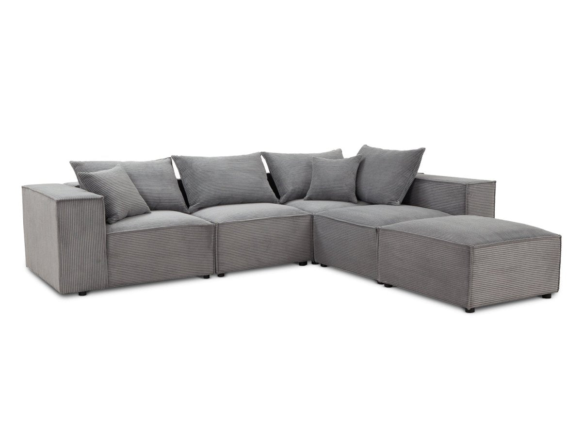 Canapé d'angle modulable avec 1 pouf en velours côtelé épais gris HARLEM XL - DécoInParis