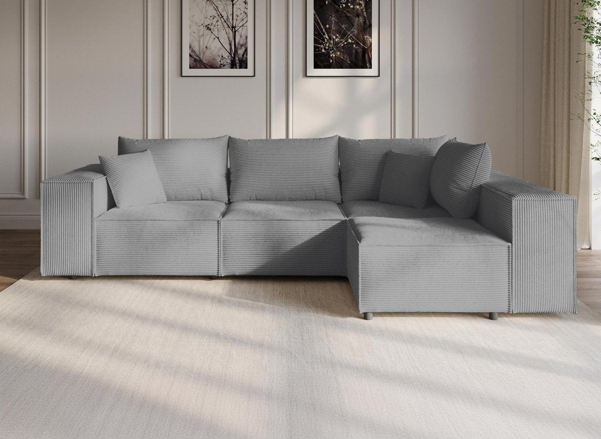 Canapé d'angle modulable avec 1 pouf en velours côtelé épais gris HARLEM XL - DécoInParis