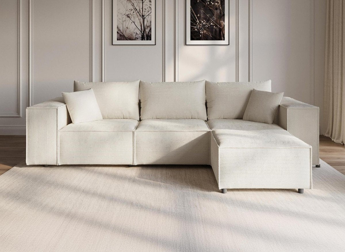 Canapé d'angle modulable en velours côtelé épais beige HARLEM - DécoInParis