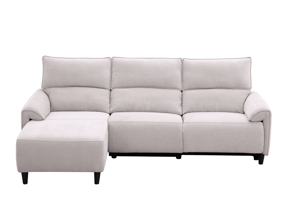 Canapé d’angle relax électrique en tissu beige LUDMILA - Angle gauche - DécoInParis