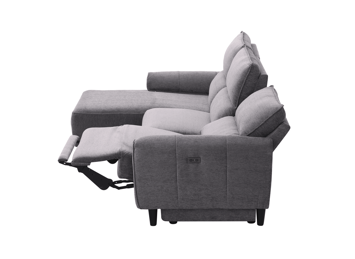 Canapé d’angle relax électrique en tissu gris foncé LUDMILA - Angle gauche - DécoInParis