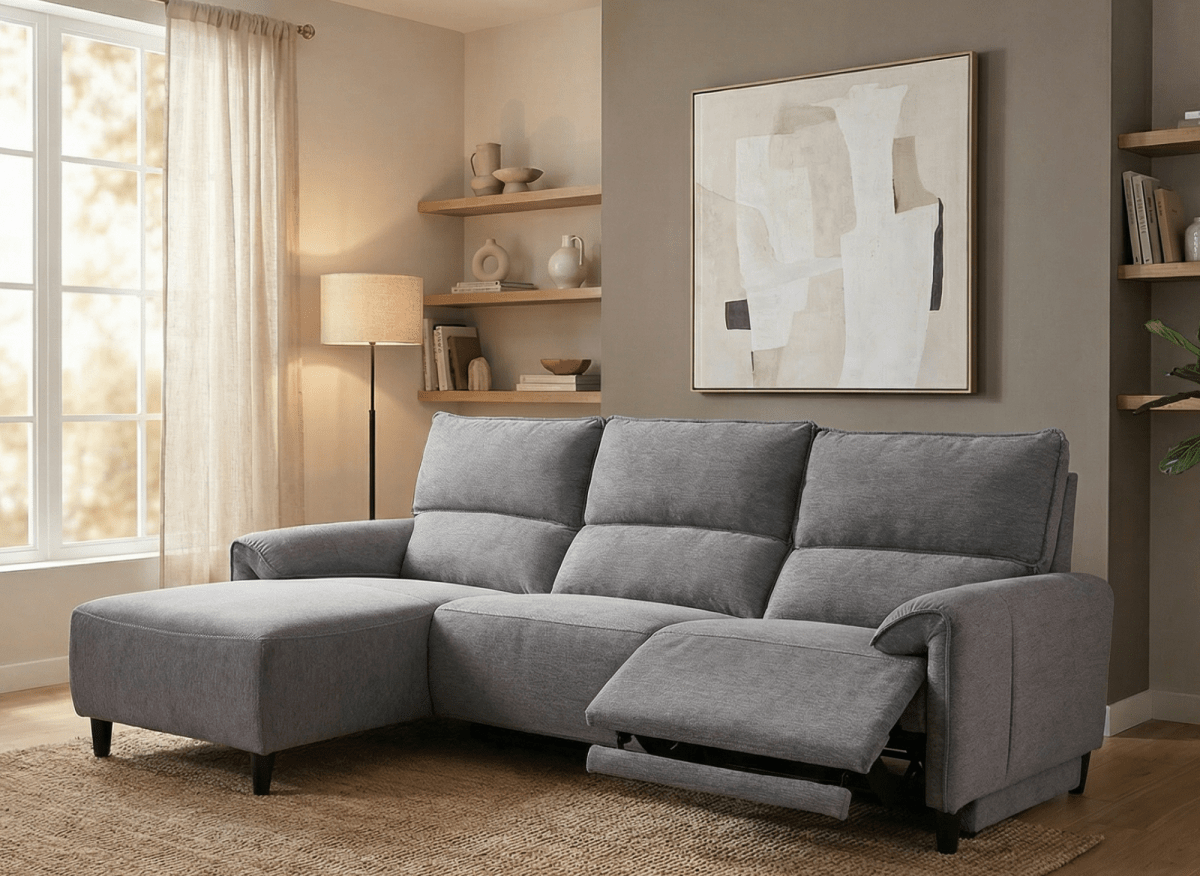 Canapé d’angle relax électrique en tissu gris foncé LUDMILA - Angle gauche - DécoInParis