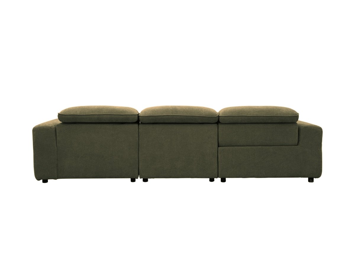 Canapé d'angle relax électrique en tissu vert olive ORELIA - Angle droit - DécoInParis