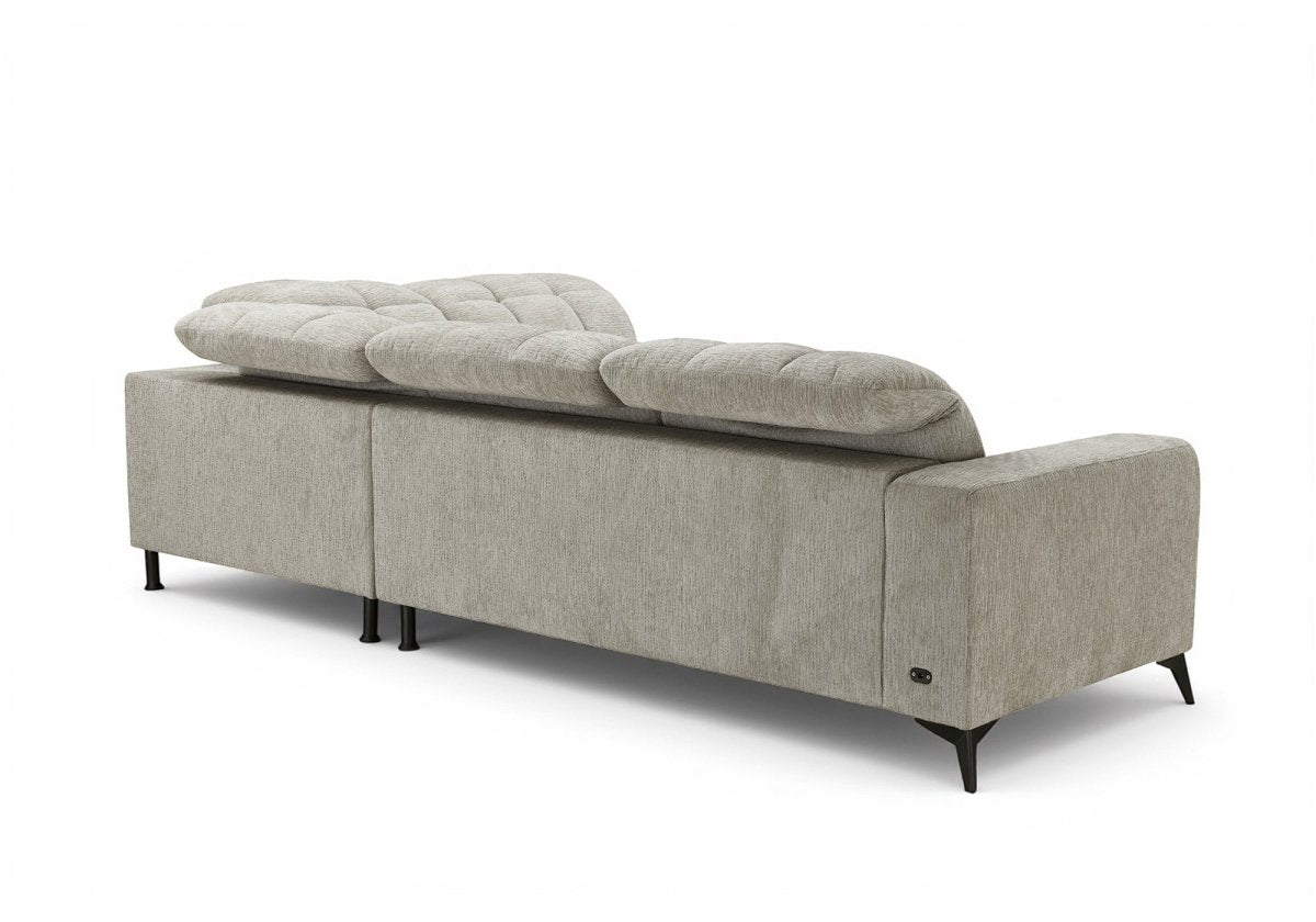 Canapé d'angle relax électrique en velours chiné beige ALVAR - Angle droit - DécoInParis