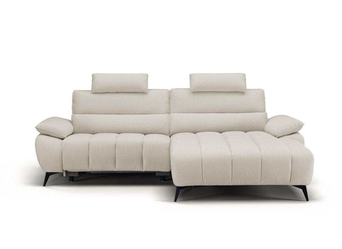 Canapé d’angle relax électrique en velours chiné beige LYANA - Angle droit - DécoInParis