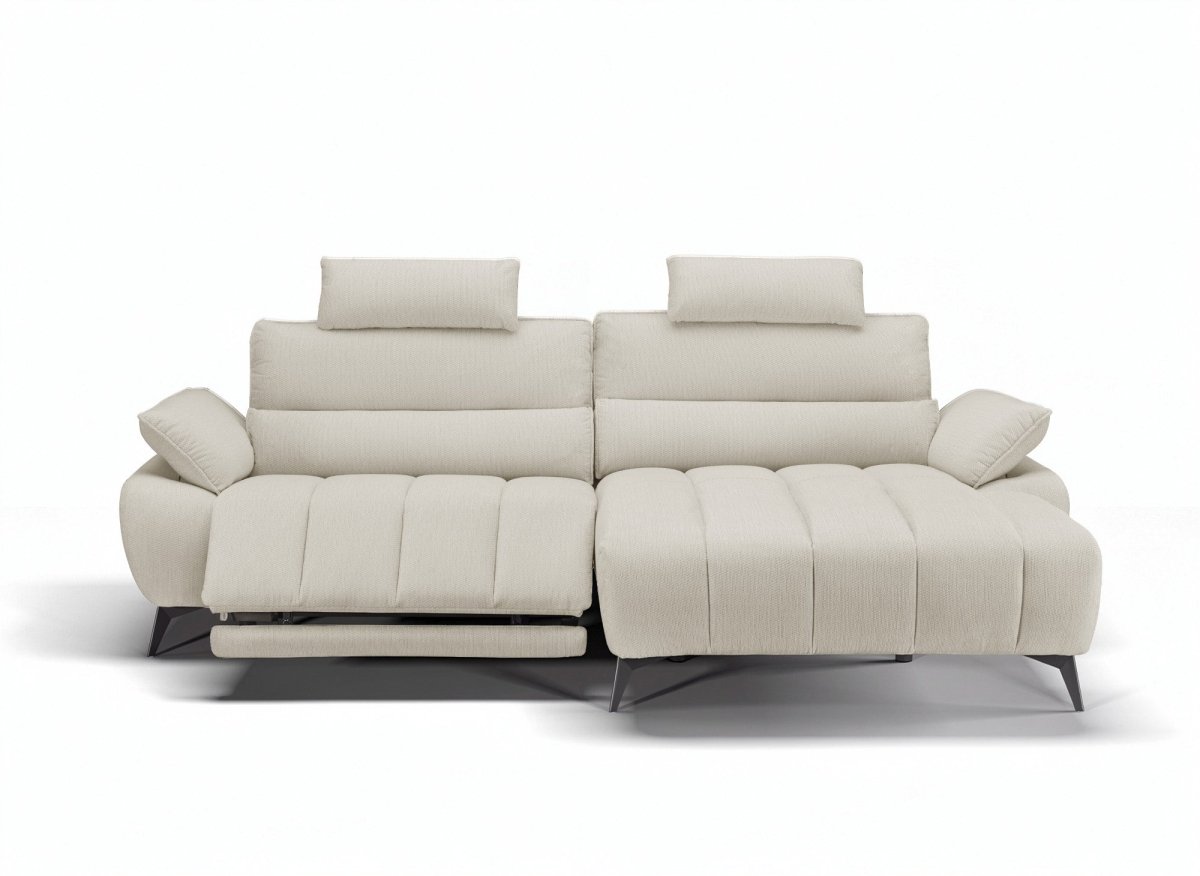 Canapé d’angle relax électrique en velours chiné beige LYANA - Angle droit - DécoInParis