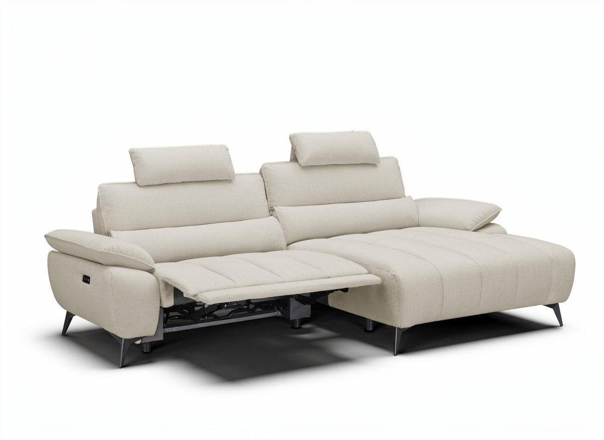 Canapé d’angle relax électrique en velours chiné beige LYANA - Angle droit - DécoInParis