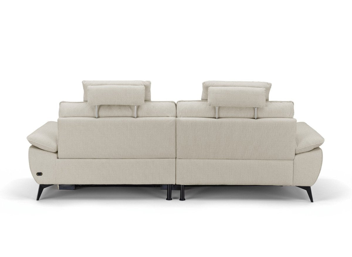 Canapé d’angle relax électrique en velours chiné beige LYANA - Angle gauche - DécoInParis