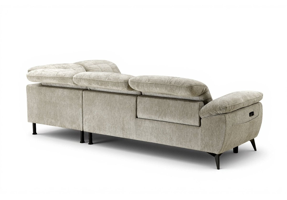 Canapé d'angle relax électrique en velours chiné beige SOLINA - Angle droit - DécoInParis