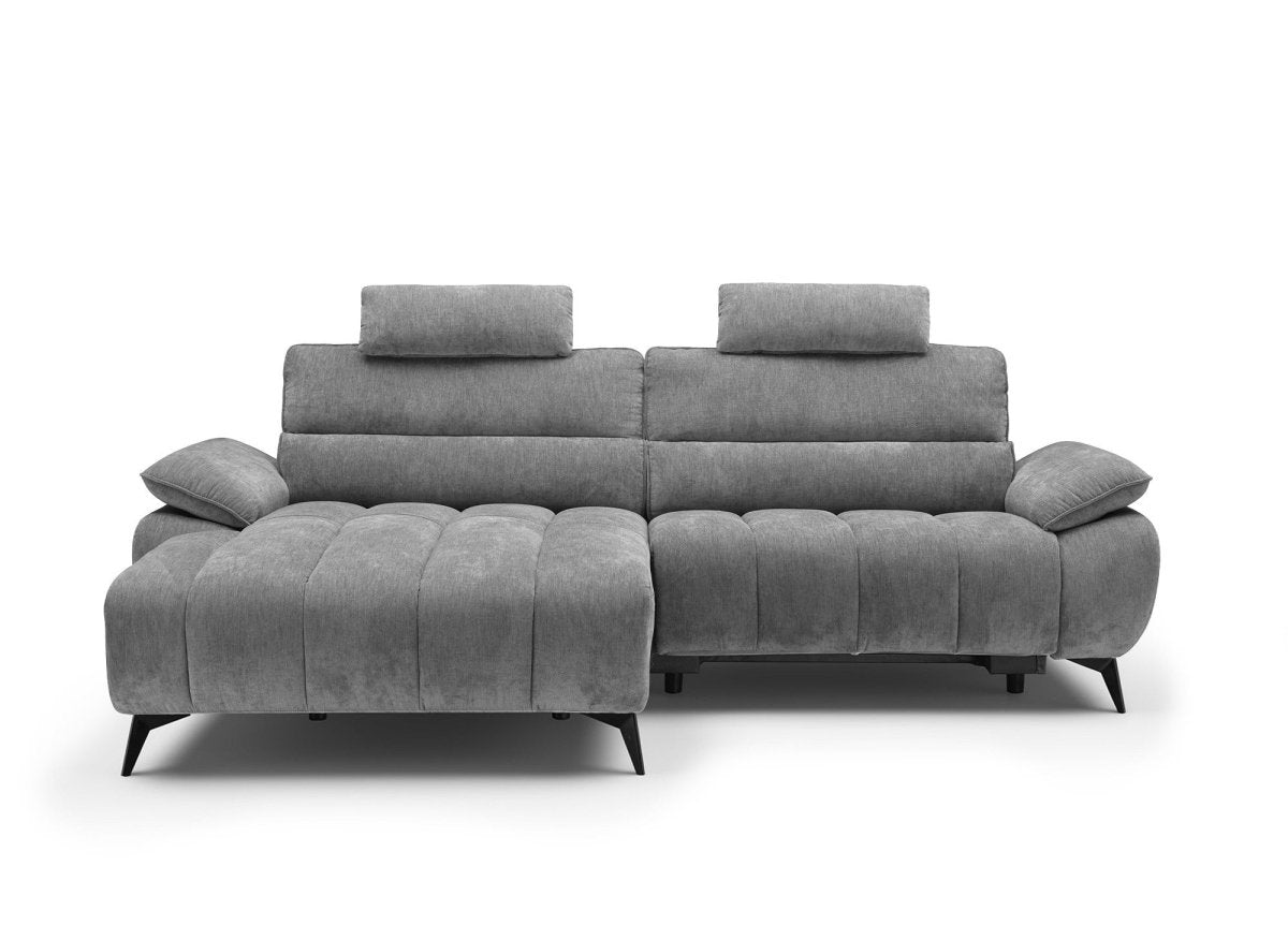 Canapé d’angle relax électrique en velours chiné gris LYANA - Angle gauche - DécoInParis