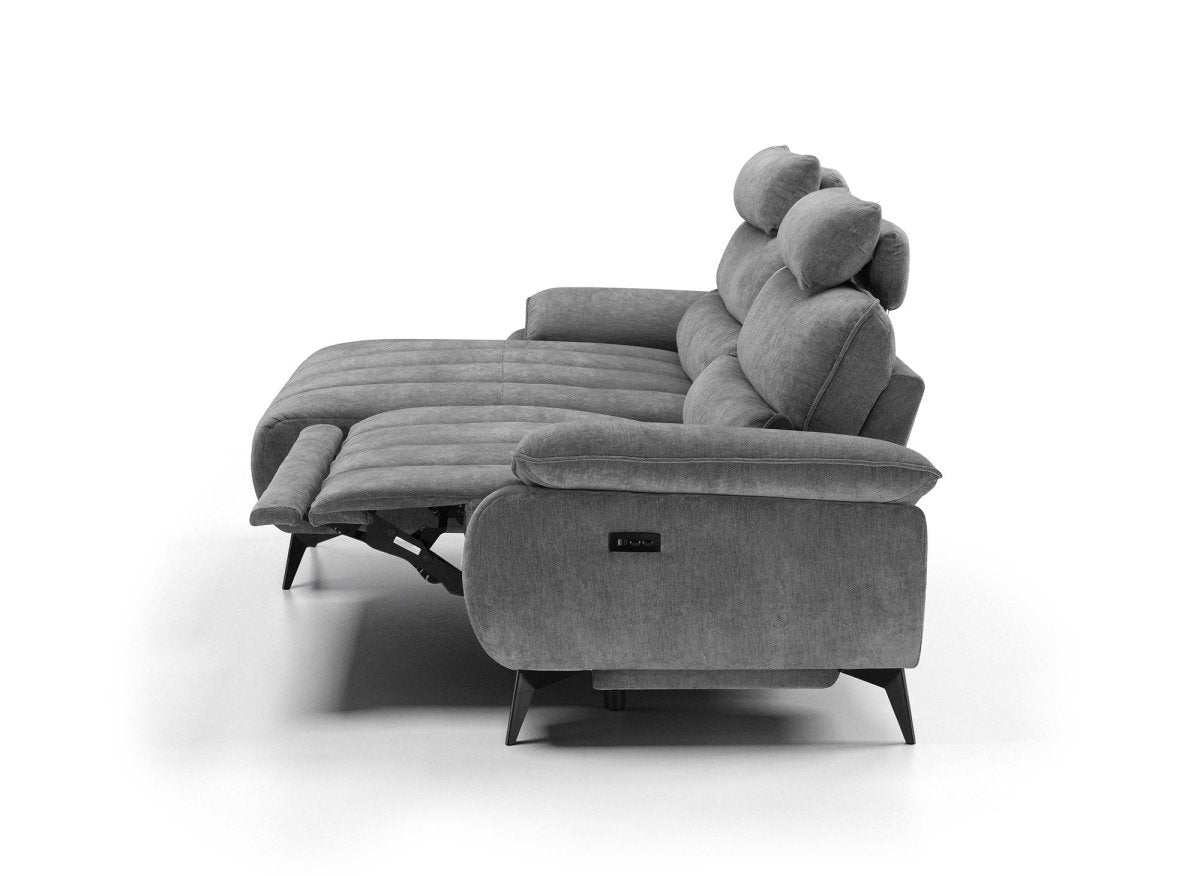 Canapé d’angle relax électrique en velours chiné gris LYANA - Angle gauche - DécoInParis