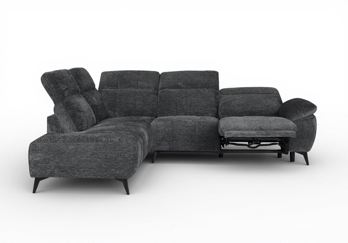 Canapé d'angle relax électrique en velours chiné gris SOLINA - Angle gauche - DécoInParis