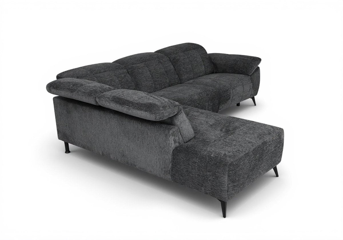 Canapé d'angle relax électrique en velours chiné gris SOLINA - Angle gauche - DécoInParis