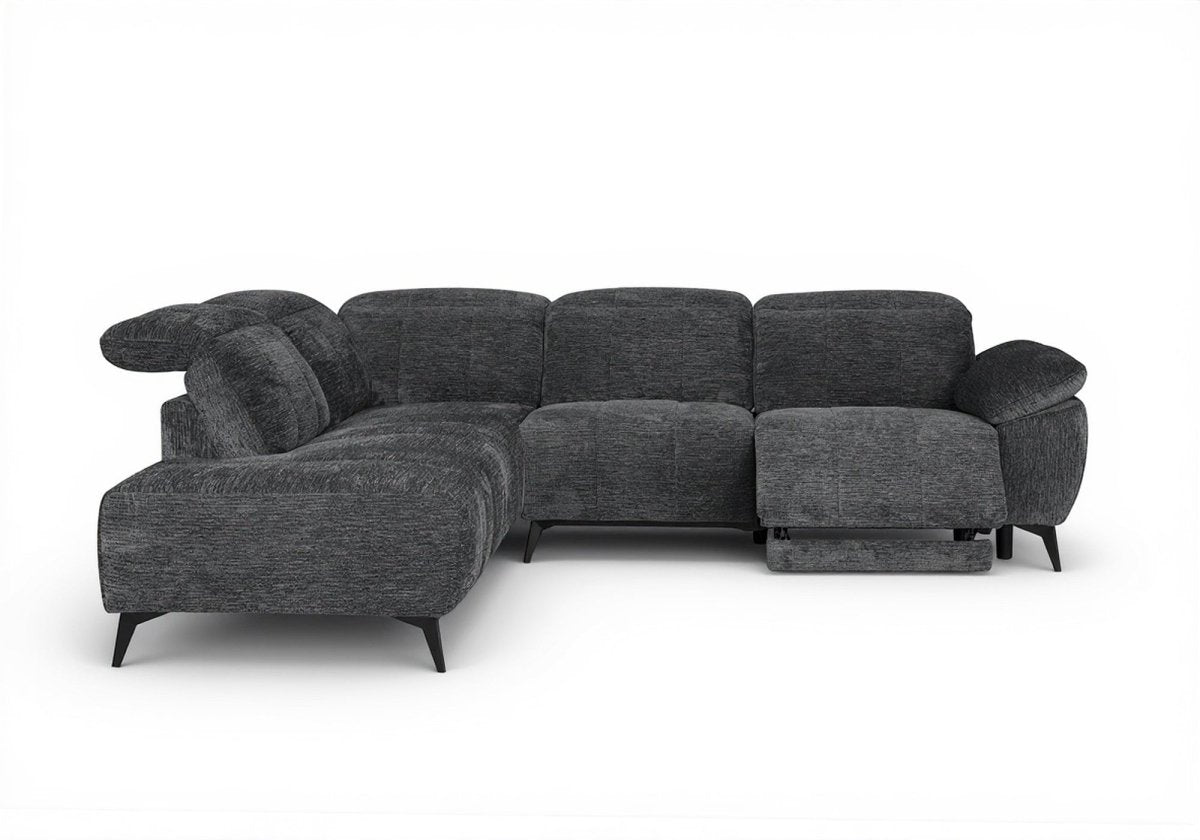 Canapé d'angle relax électrique en velours chiné gris SOLINA - Angle gauche - DécoInParis