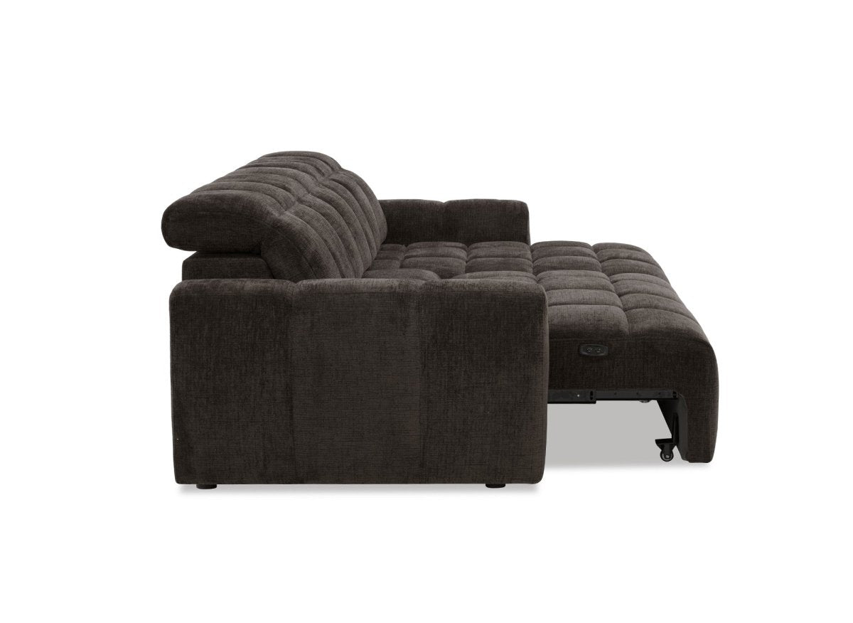 Canapé d'angle relax électrique en velours chiné marron DANIA - Angle droit - DécoInParis