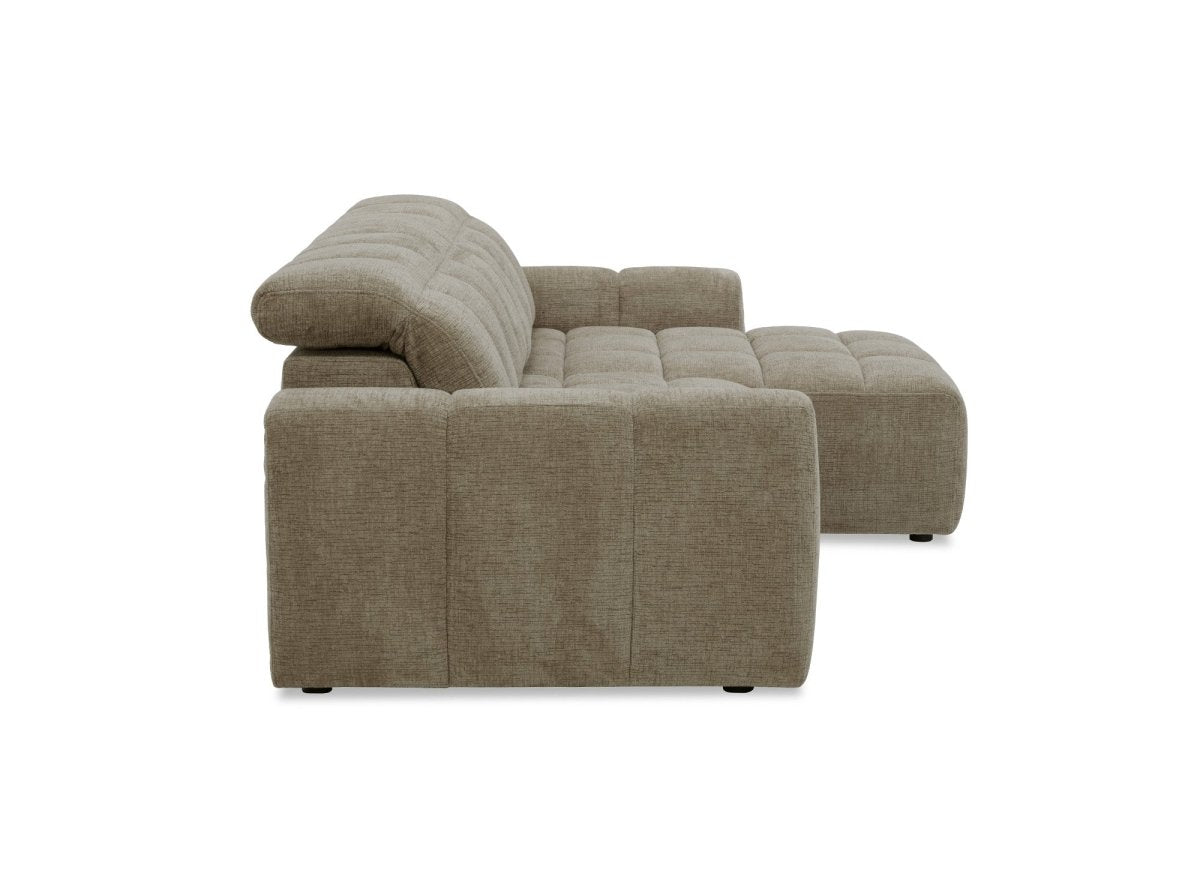 Canapé d'angle relax électrique en velours chiné taupe DANIA - Angle droit - DécoInParis