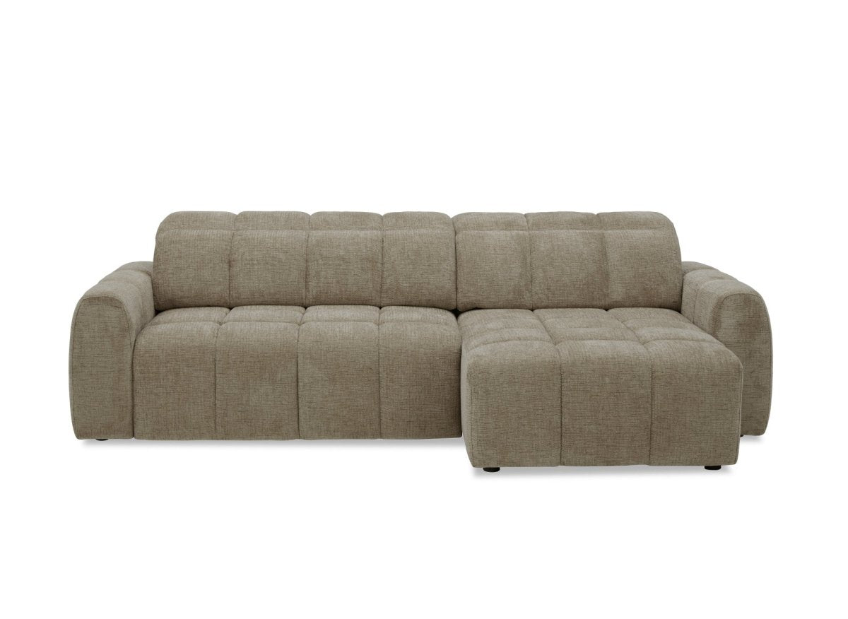 Canapé d'angle relax électrique en velours chiné taupe DANIA - Angle droit - DécoInParis
