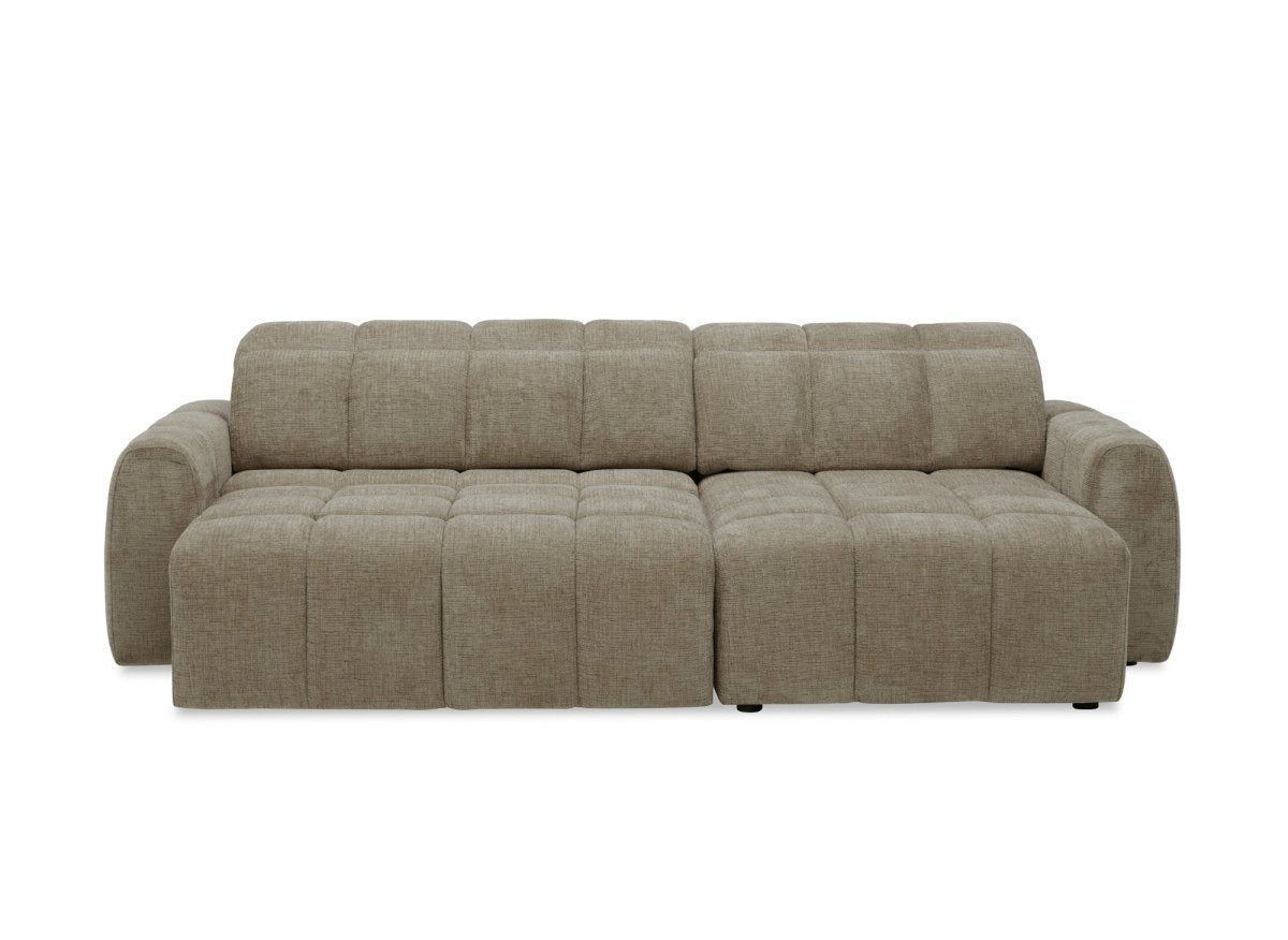 Canapé d'angle relax électrique en velours chiné taupe DANIA - Angle droit - DécoInParis