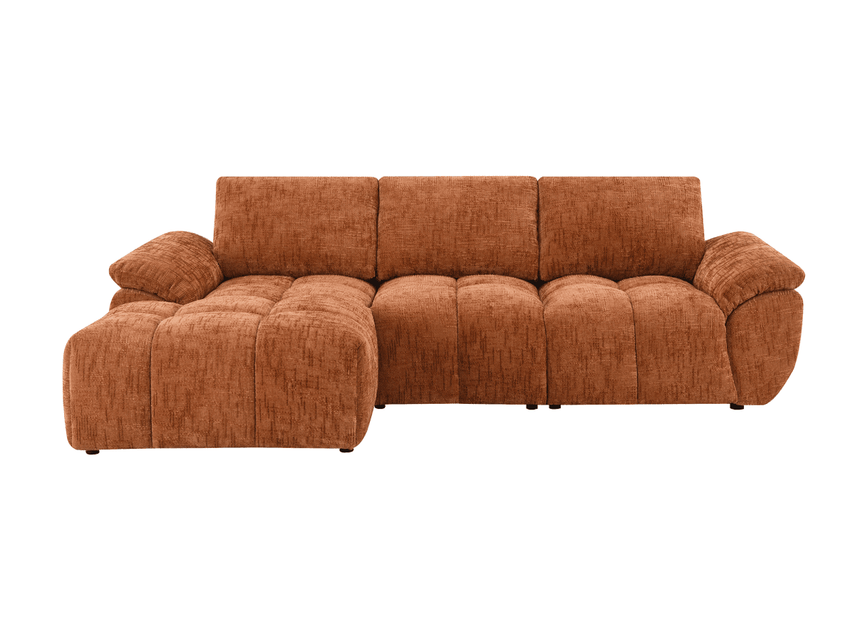 Canapé d’angle relax électrique en velours chiné terracotta ALPES - Angle gauche - DécoInParis