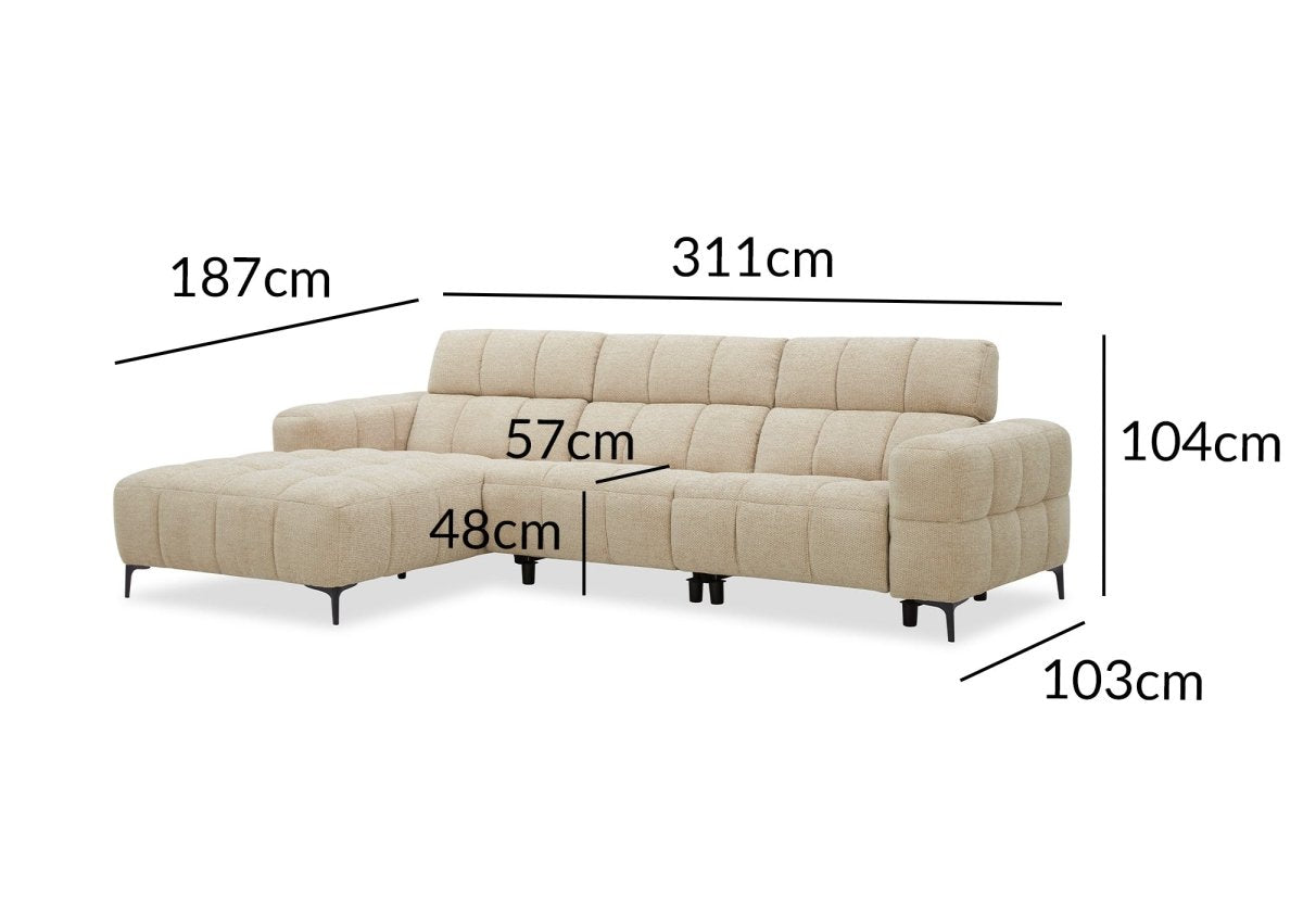 Canapé d'angle relax électrique en velours texturé taupe EDELMIRA - Angle gauche - DécoInParis