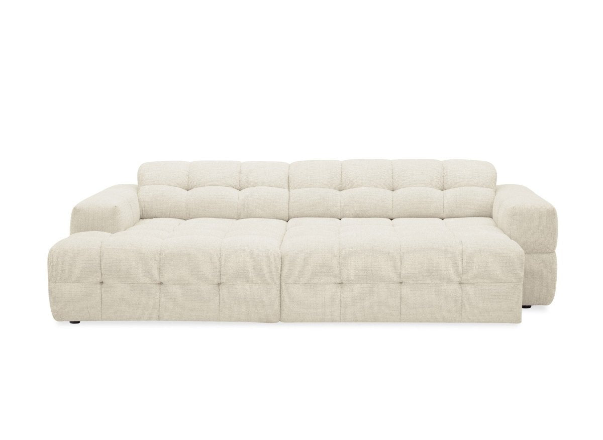 Canapé d'angle relax en velours texturé beige FEDORA - Angle gauche - DécoInParis