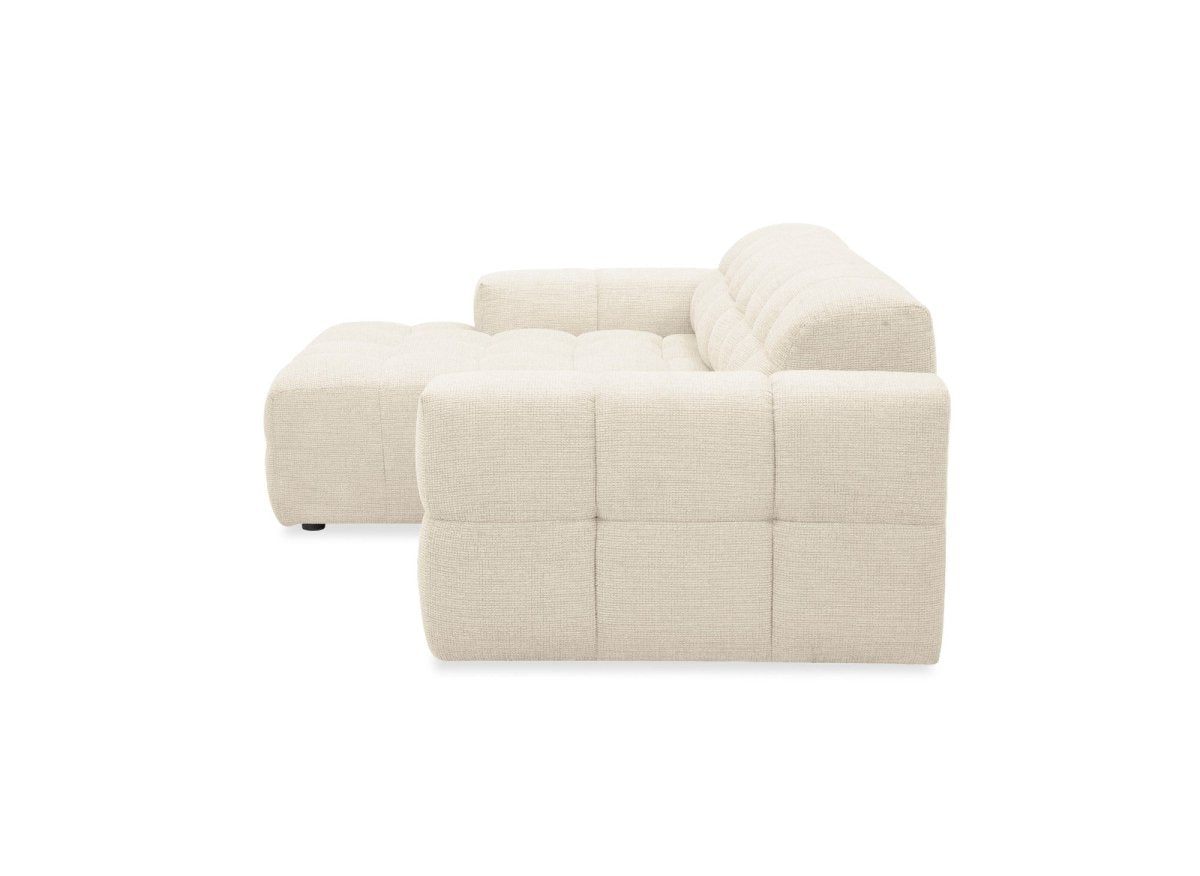 Canapé d'angle relax en velours texturé beige FEDORA - Angle gauche - DécoInParis