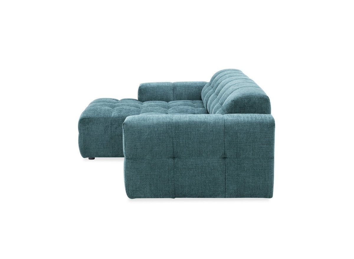 Canapé d'angle relax en velours texturé bleu FEDORA - Angle gauche - DécoInParis