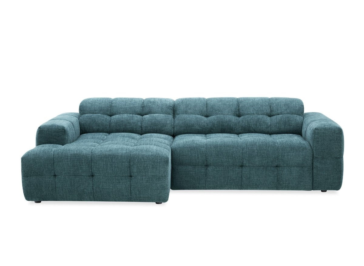 Canapé d'angle relax en velours texturé bleu FEDORA - Angle gauche - DécoInParis