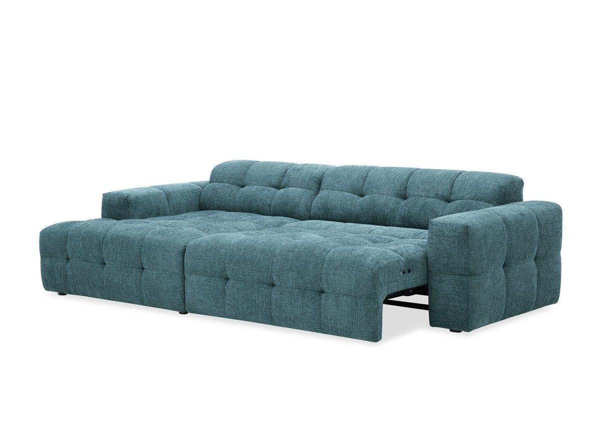 Canapé d'angle relax en velours texturé bleu FEDORA - Angle gauche - DécoInParis
