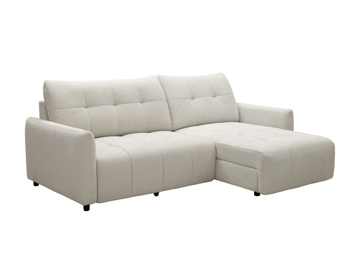Canapé d'angle relax réversible avec coffre en tissu texturé beige KALINKA - DécoInParis