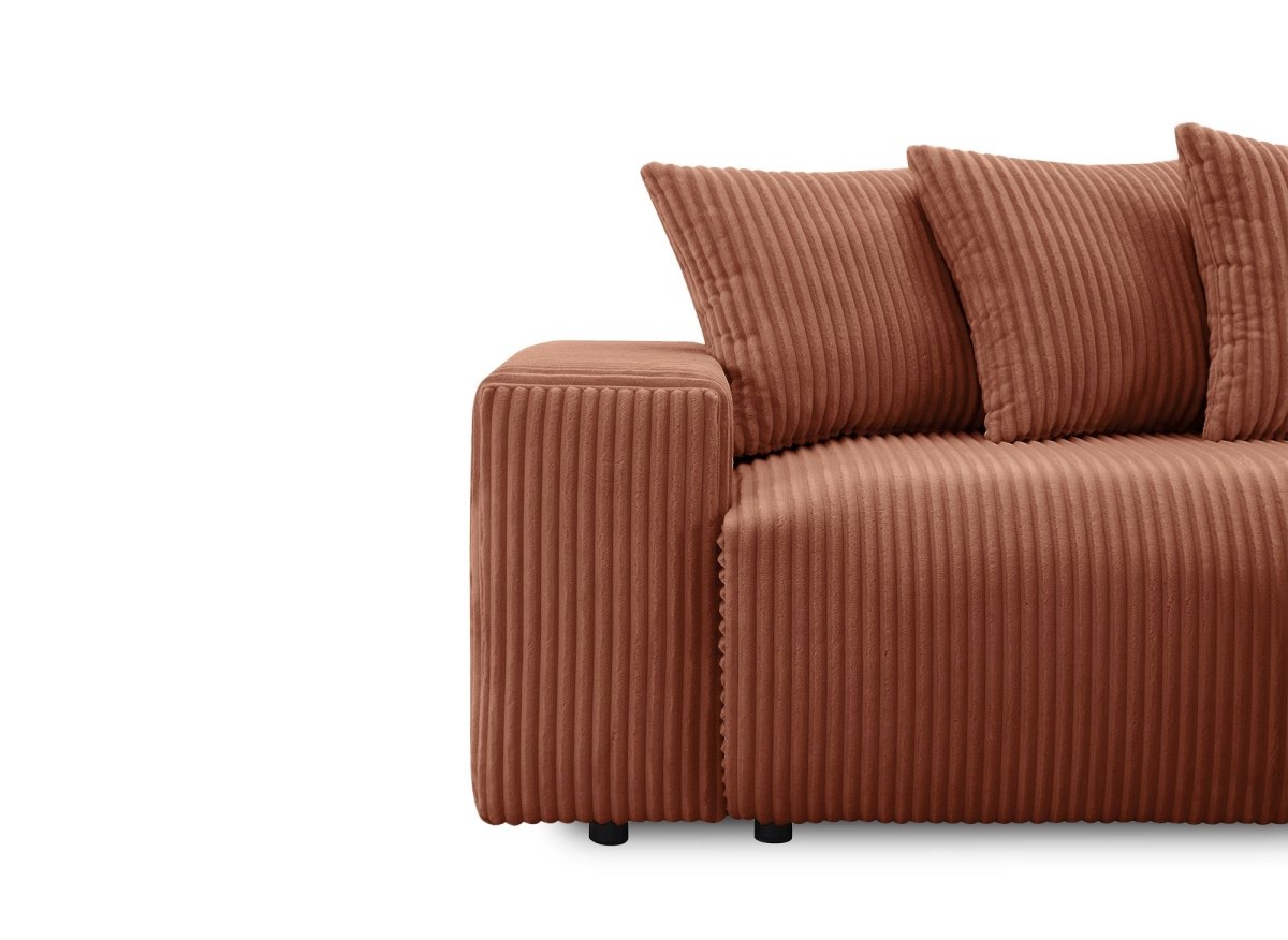 Canapé d'angle réversible convertible avec coffre en velours côtelé épais terracotta NOELIA - DécoInParis