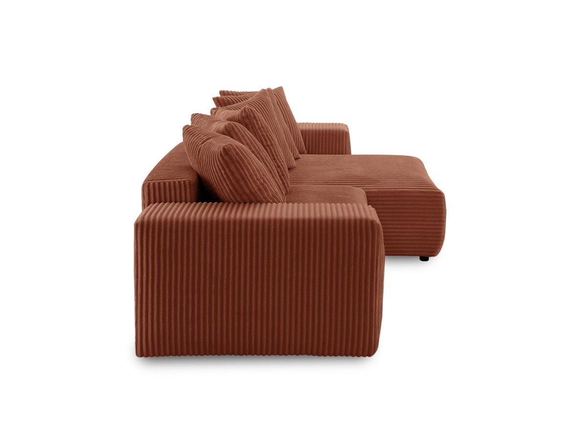 Canapé d'angle réversible convertible avec coffre en velours côtelé épais terracotta NOELIA - DécoInParis