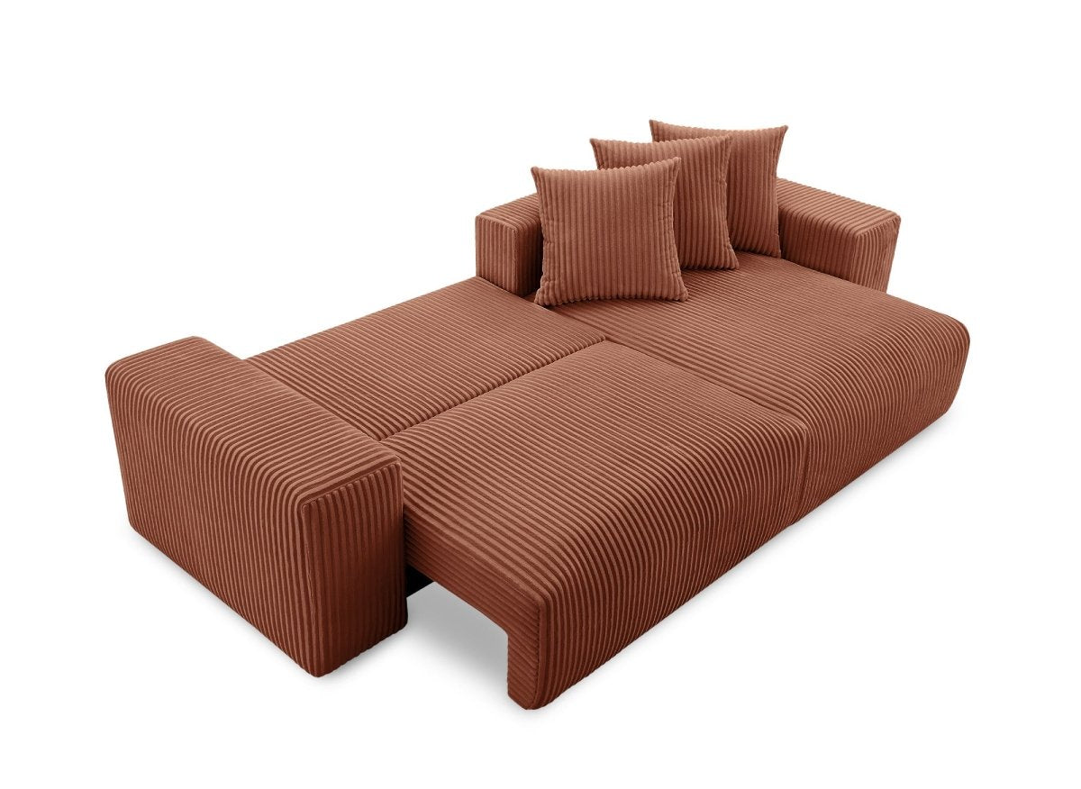 Canapé d'angle réversible convertible avec coffre en velours côtelé épais terracotta NOELIA - DécoInParis