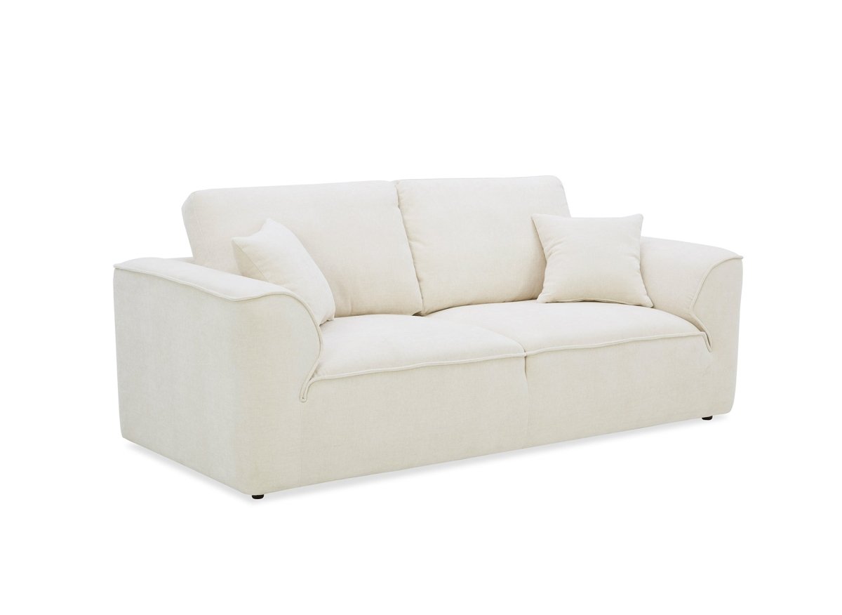 Canapé droit 3 places en velours chiné beige ABELIA - DécoInParis